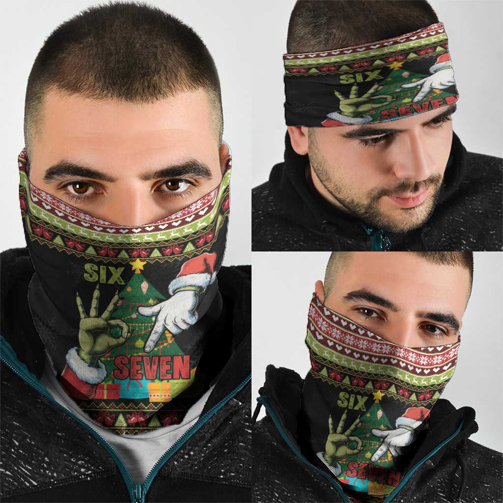 Six Seven Christmas Neck Gaiter Funny Santa and Green Hands - Wonder Print Shop