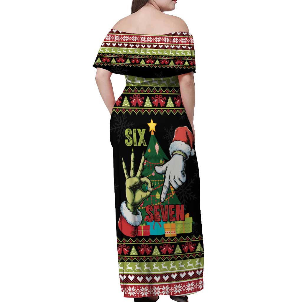 Six Seven Christmas Off Shoulder Maxi Dress Funny Santa and Green Hands - Wonder Print Shop