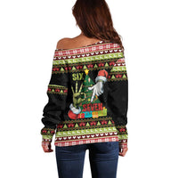 Six Seven Christmas Off Shoulder Sweater Funny Santa and Green Hands - Wonder Print Shop