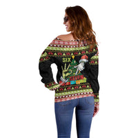 Six Seven Christmas Off Shoulder Sweater Funny Santa and Green Hands - Wonder Print Shop