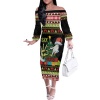 Six Seven Christmas Off The Shoulder Long Sleeve Dress Funny Santa and Green Hands - Wonder Print Shop