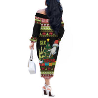 Six Seven Christmas Off The Shoulder Long Sleeve Dress Funny Santa and Green Hands - Wonder Print Shop