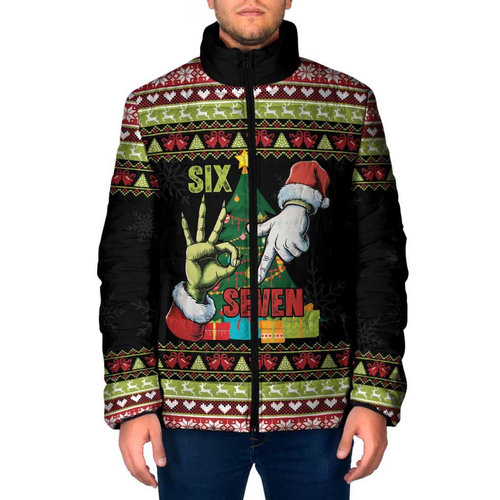 Six Seven Christmas Padded Jacket Funny Santa and Green Hands - Wonder Print Shop