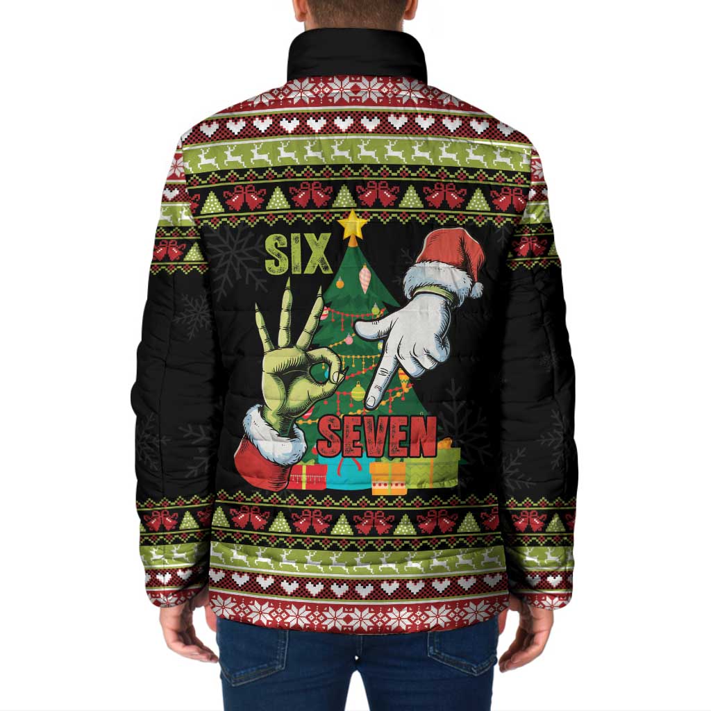 Six Seven Christmas Padded Jacket Funny Santa and Green Hands - Wonder Print Shop