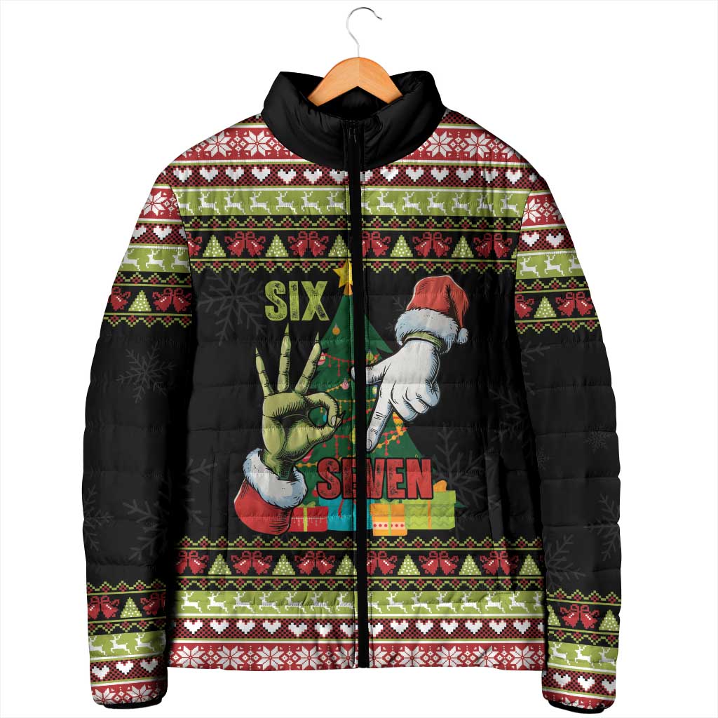 Six Seven Christmas Padded Jacket Funny Santa and Green Hands - Wonder Print Shop