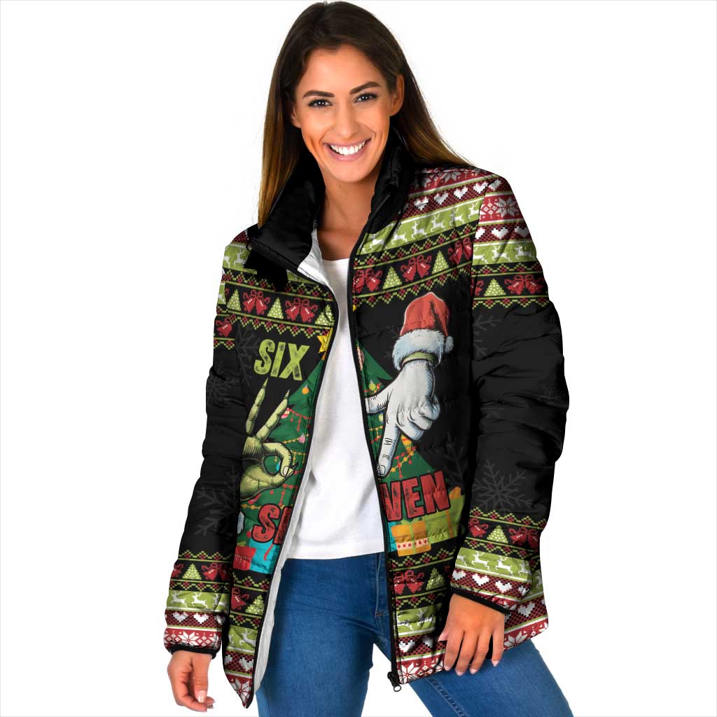 Six Seven Christmas Padded Jacket Funny Santa and Green Hands - Wonder Print Shop