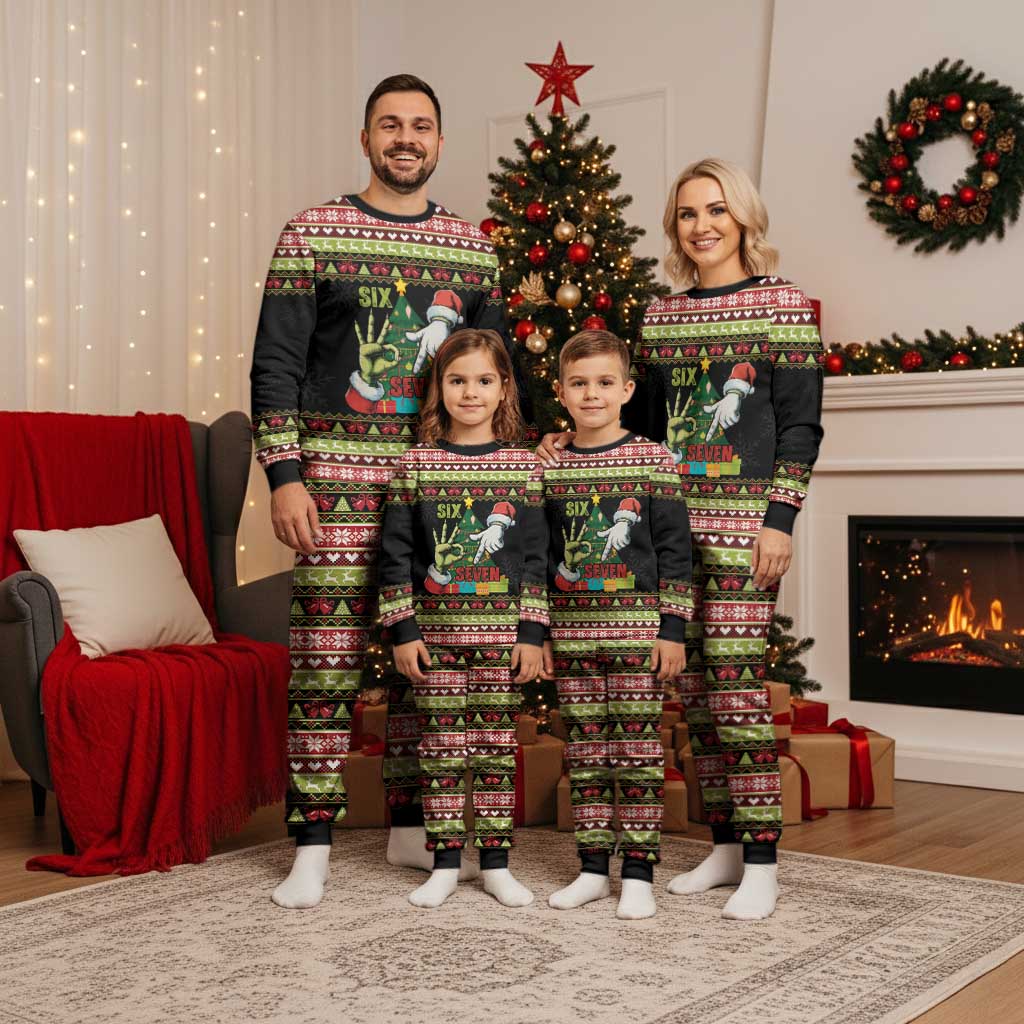 Six Seven Christmas Pajama Set Funny Santa and Green Hands - Wonder Print Shop