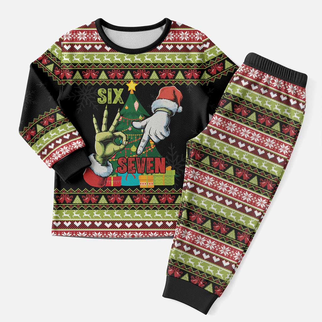 Six Seven Christmas Pajama Set Funny Santa and Green Hands - Wonder Print Shop
