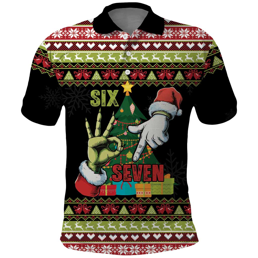 Six Seven Christmas Polo Shirt Funny Santa and Green Hands - Wonder Print Shop