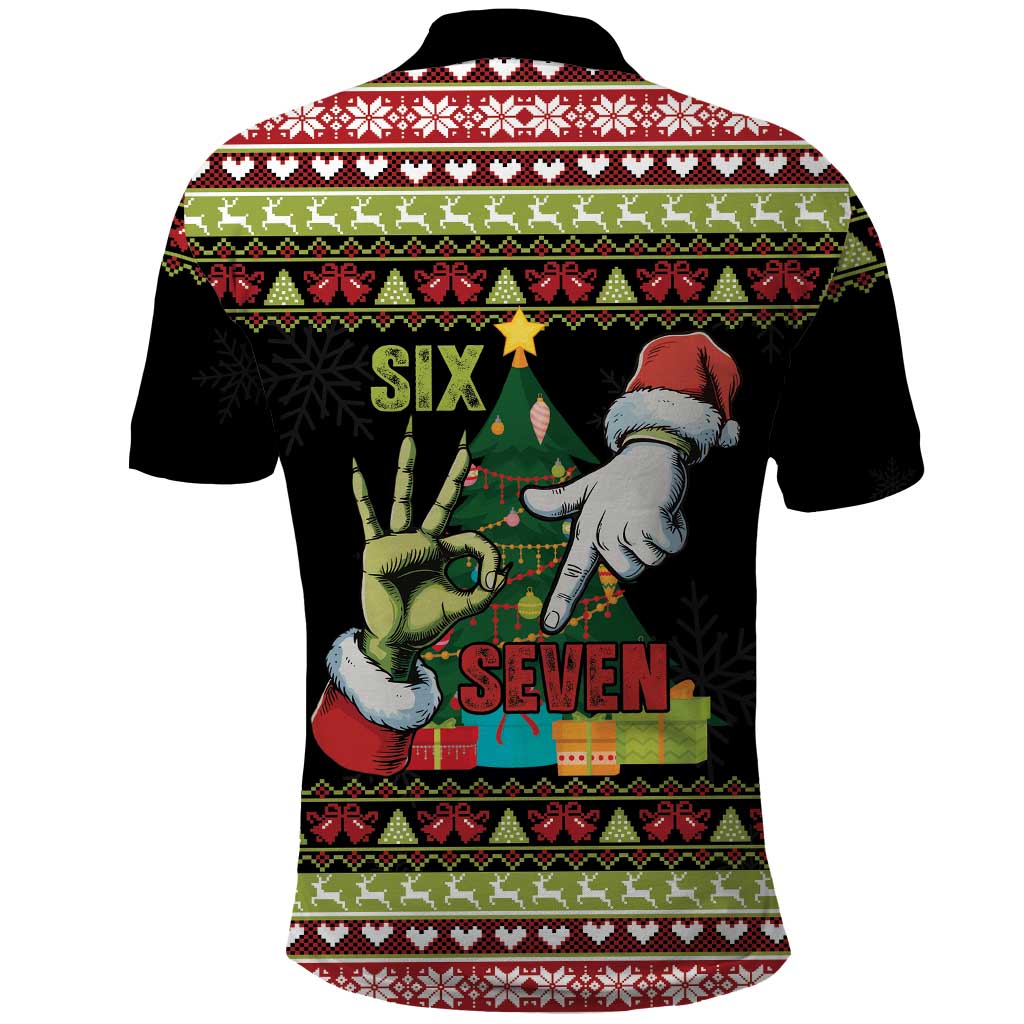 Six Seven Christmas Polo Shirt Funny Santa and Green Hands - Wonder Print Shop