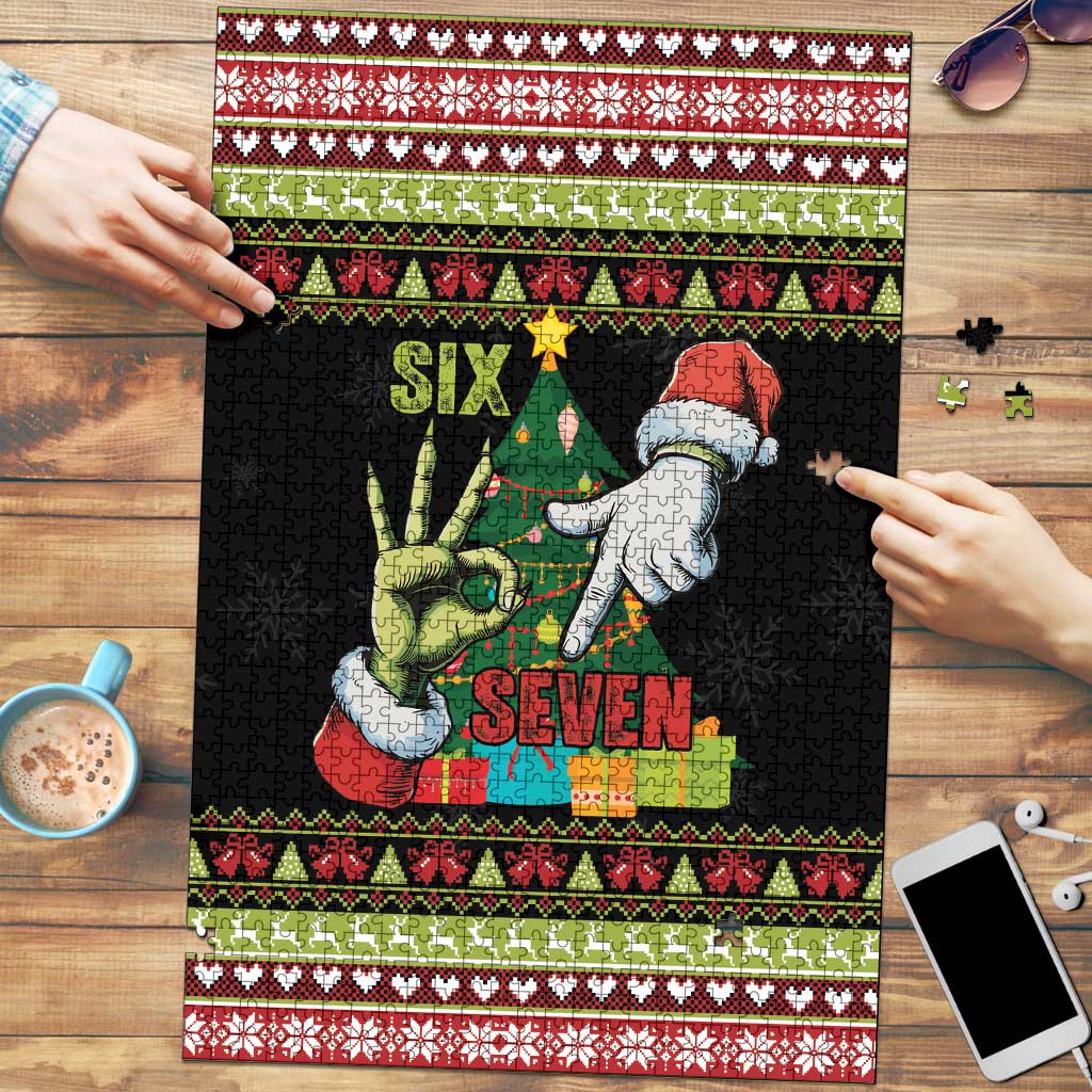 Six Seven Christmas Puzzle Funny Santa and Green Hands - Wonder Print Shop