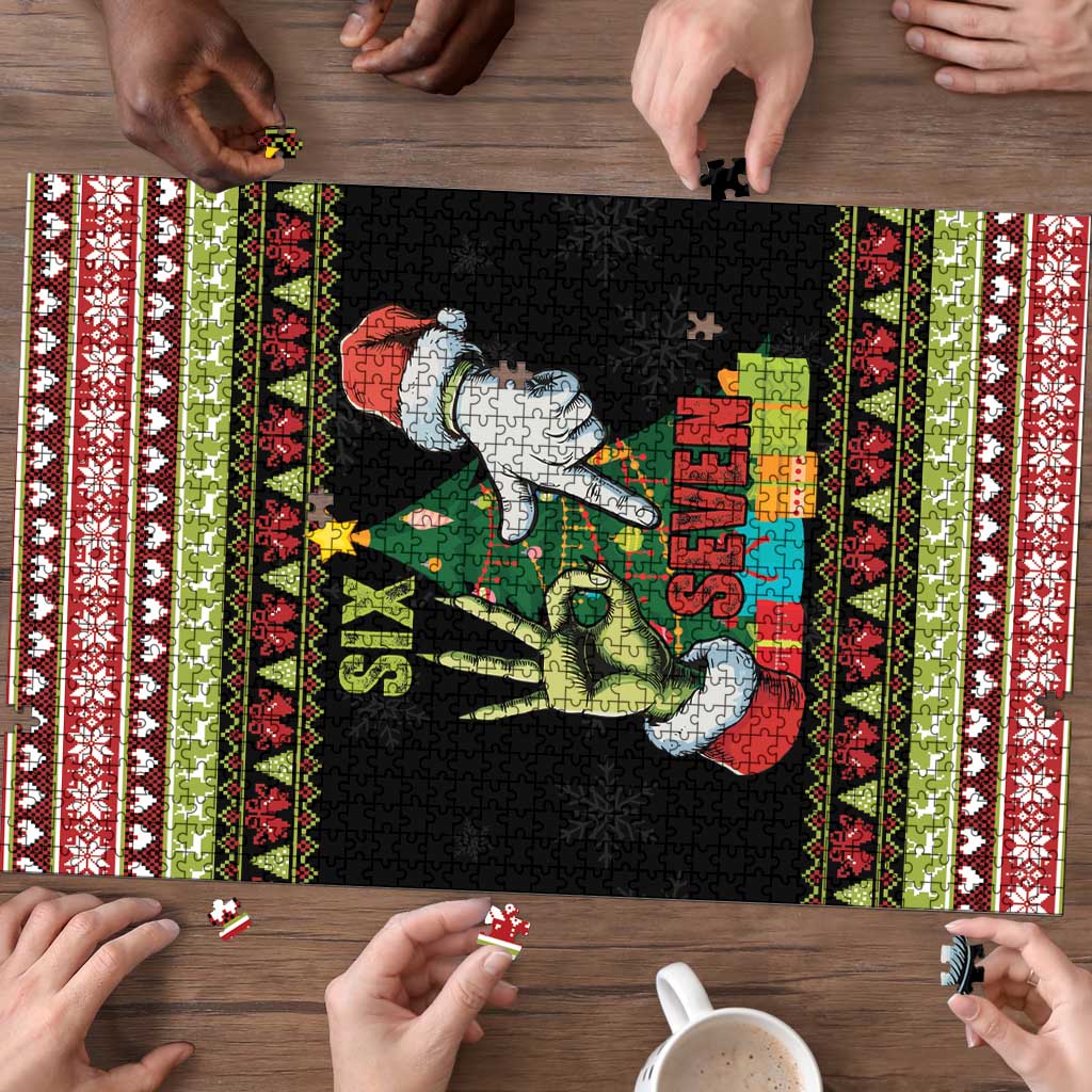 Six Seven Christmas Puzzle Funny Santa and Green Hands - Wonder Print Shop