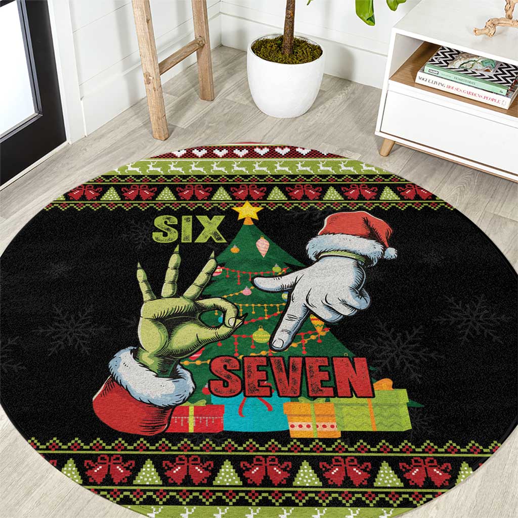 Six Seven Christmas Round Carpet Funny Santa and Green Hands - Wonder Print Shop