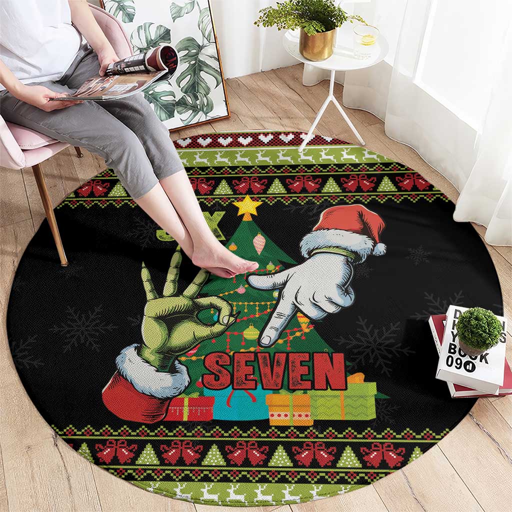 Six Seven Christmas Round Carpet Funny Santa and Green Hands - Wonder Print Shop