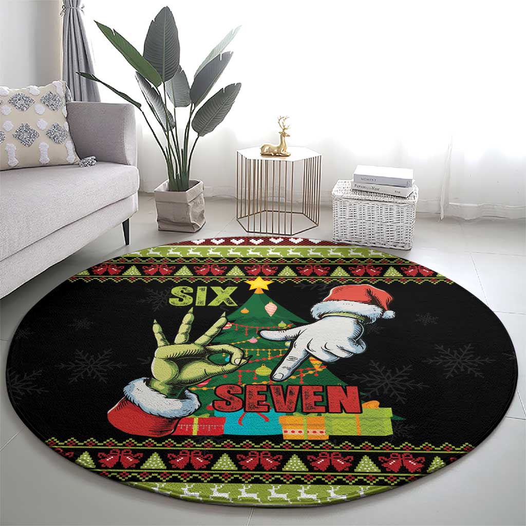 Six Seven Christmas Round Carpet Funny Santa and Green Hands - Wonder Print Shop