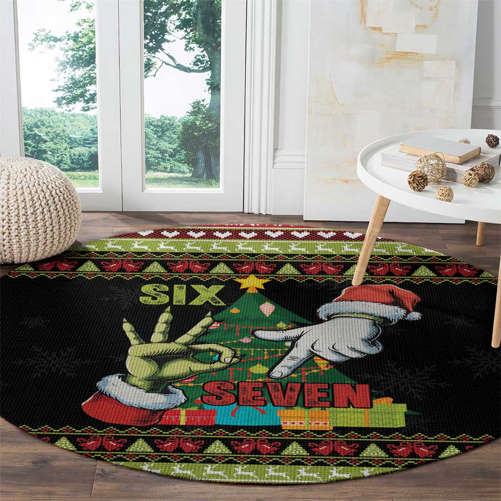 Six Seven Christmas Round Carpet Funny Santa and Green Hands - Wonder Print Shop