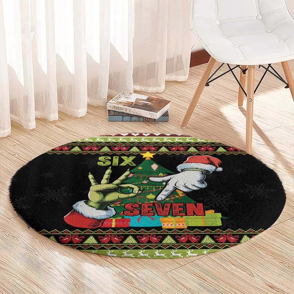 Six Seven Christmas Round Carpet Funny Santa and Green Hands - Wonder Print Shop