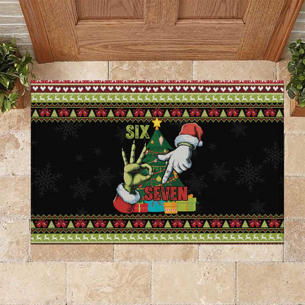 Six Seven Christmas Rubber Doormat Funny Santa and Green Hands - Wonder Print Shop