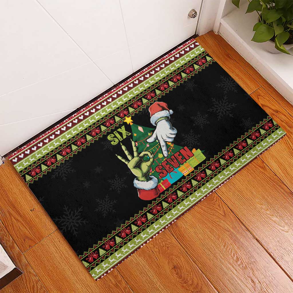 Six Seven Christmas Rubber Doormat Funny Santa and Green Hands - Wonder Print Shop