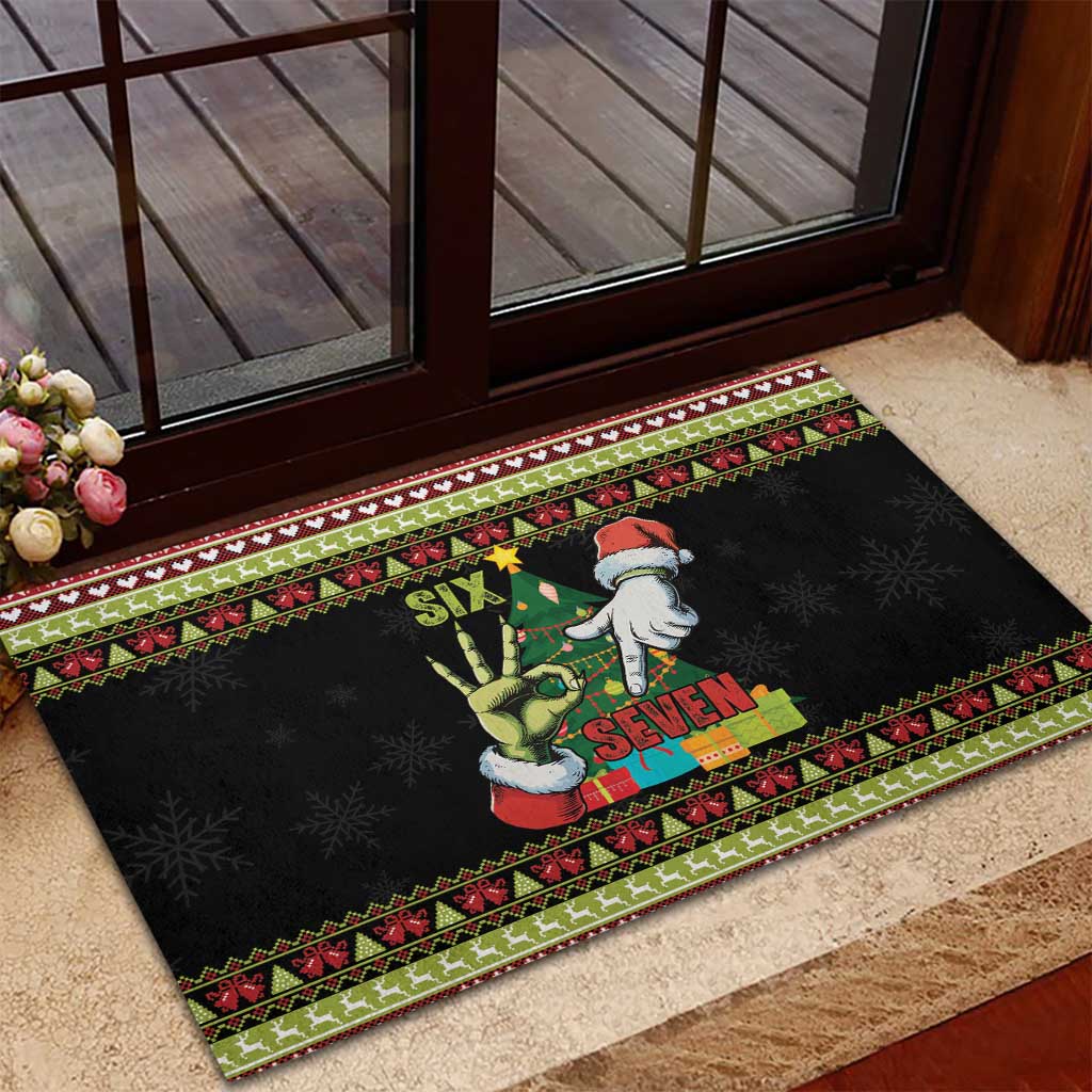 Six Seven Christmas Rubber Doormat Funny Santa and Green Hands - Wonder Print Shop