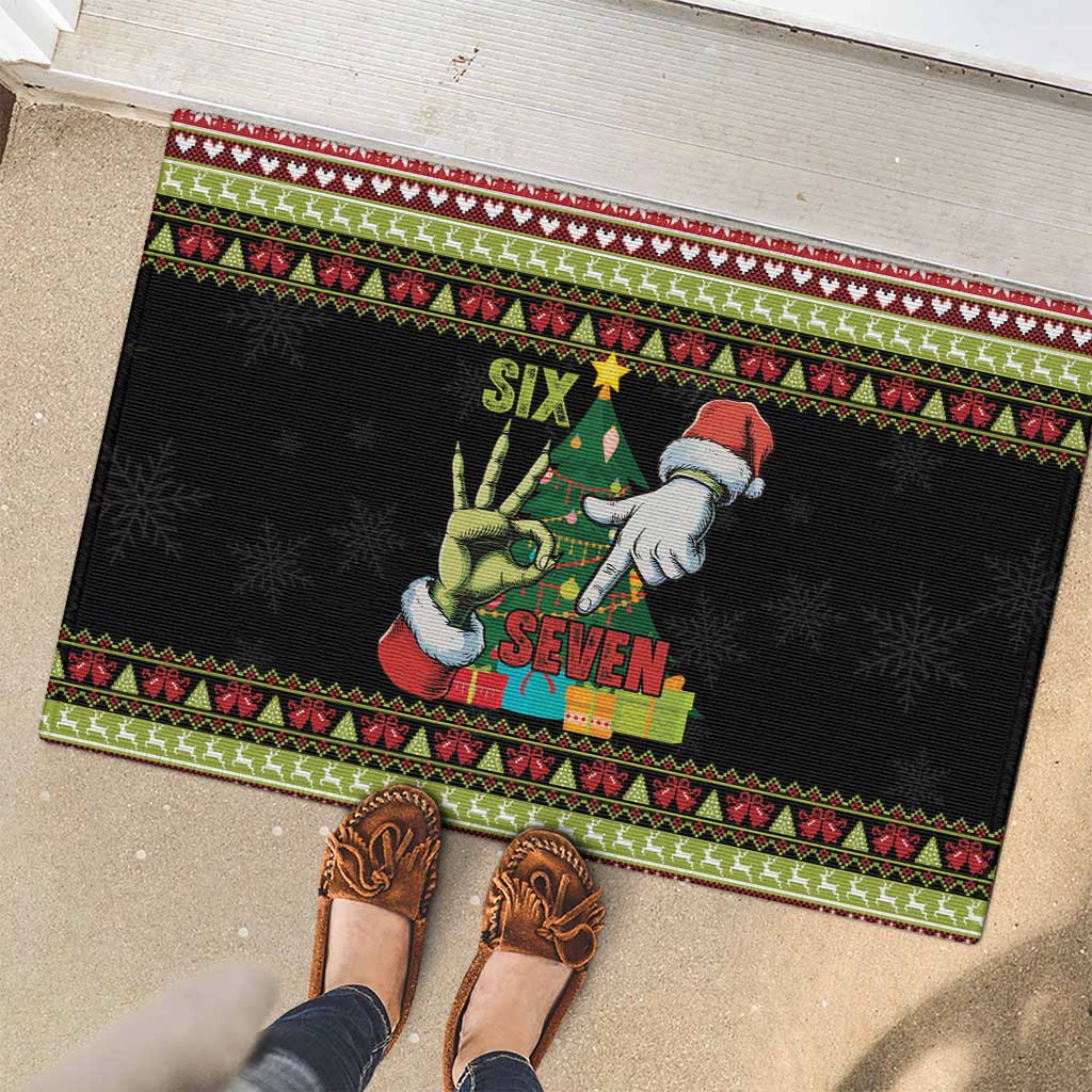 Six Seven Christmas Rubber Doormat Funny Santa and Green Hands - Wonder Print Shop
