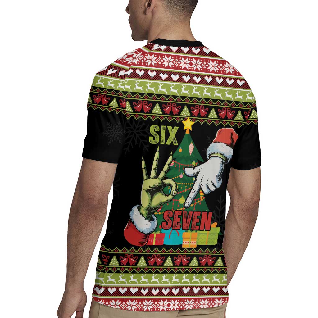 Six Seven Christmas Rugby Jersey Funny Santa and Green Hands - Wonder Print Shop