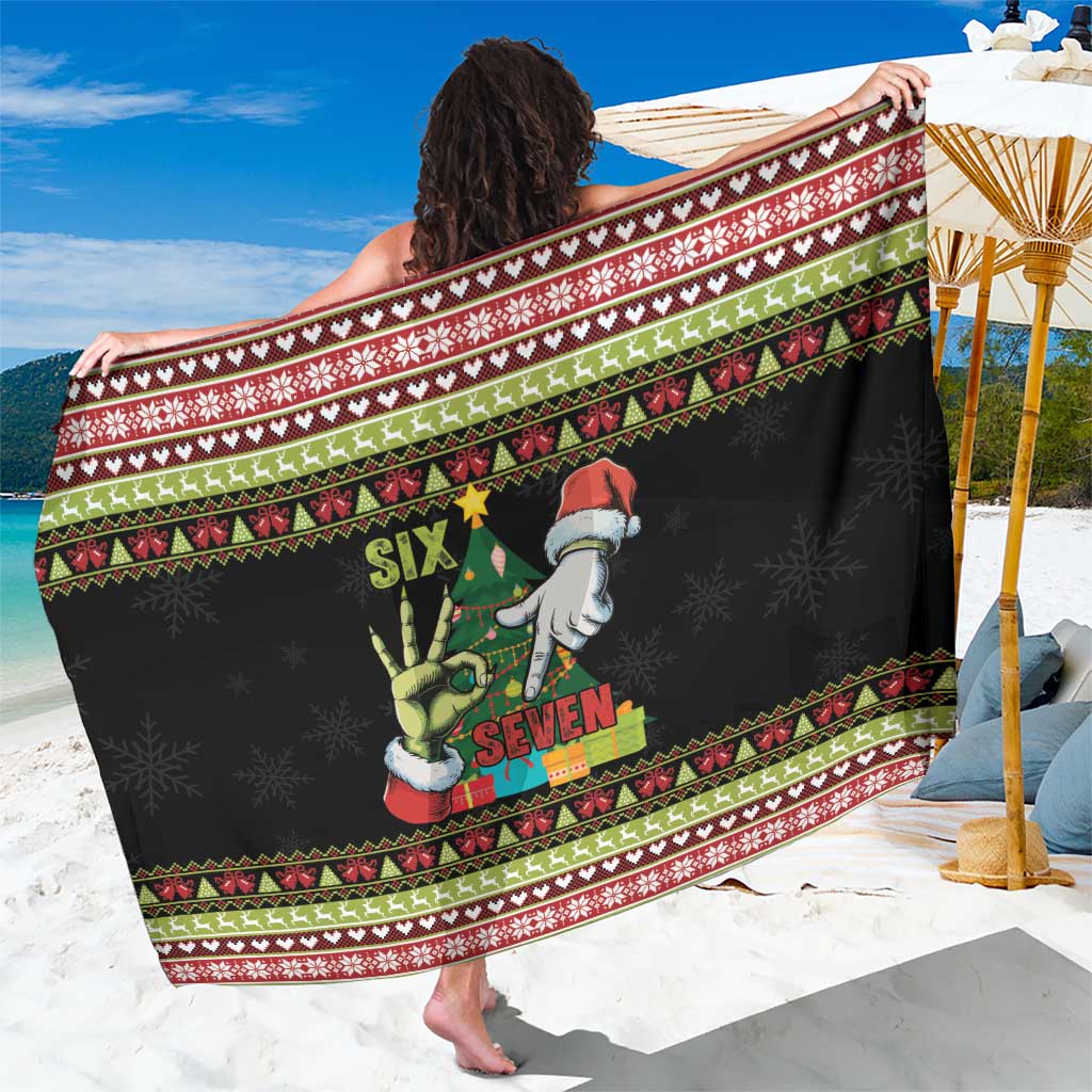 Six Seven Christmas Sarong Funny Santa and Green Hands - Wonder Print Shop