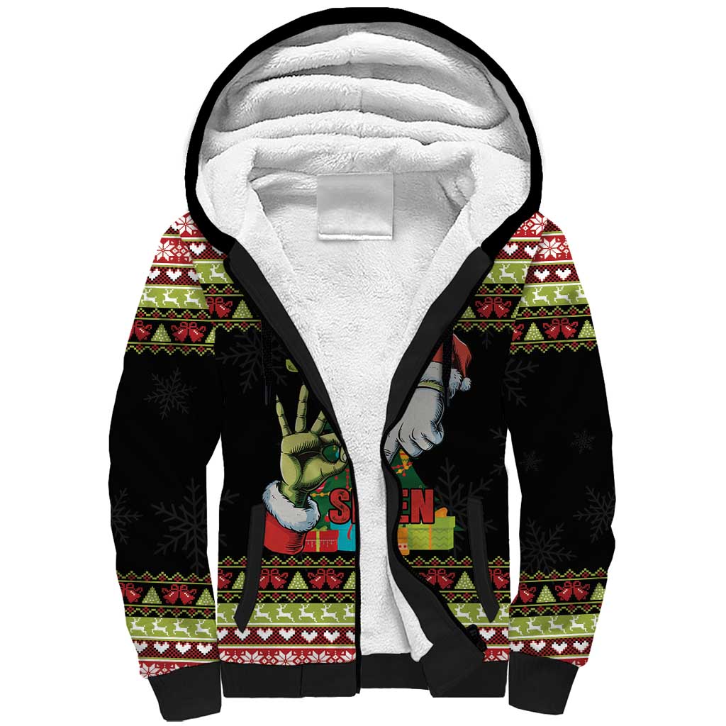 Six Seven Christmas Sherpa Hoodie Funny Santa and Green Hands - Wonder Print Shop
