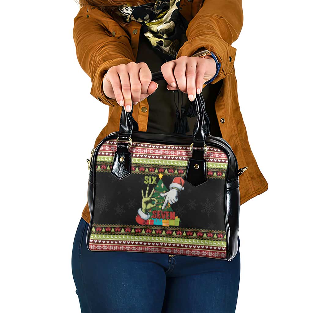 Six Seven Christmas Shoulder Handbag Funny Santa and Green Hands - Wonder Print Shop