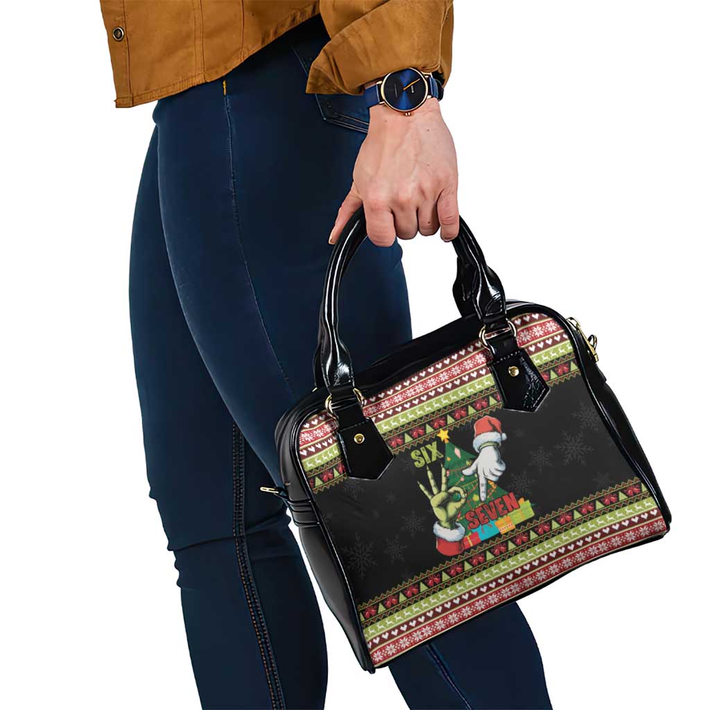 Six Seven Christmas Shoulder Handbag Funny Santa and Green Hands - Wonder Print Shop