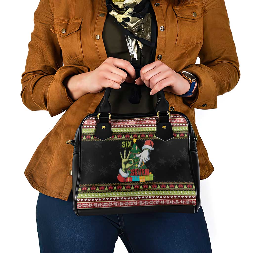 Six Seven Christmas Shoulder Handbag Funny Santa and Green Hands - Wonder Print Shop