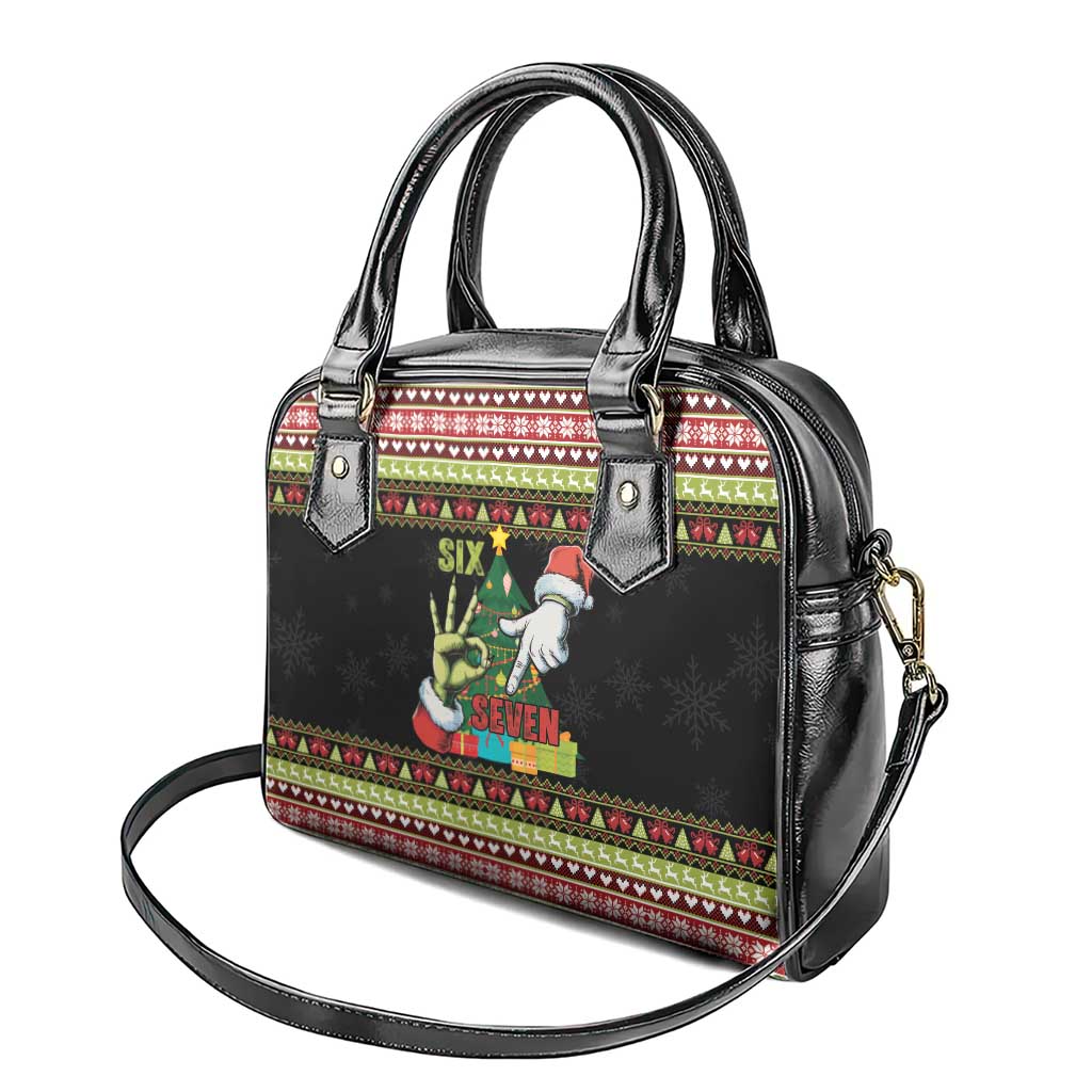 Six Seven Christmas Shoulder Handbag Funny Santa and Green Hands - Wonder Print Shop
