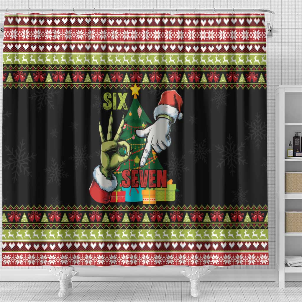 Six Seven Christmas Shower Curtain Funny Santa and Green Hands - Wonder Print Shop