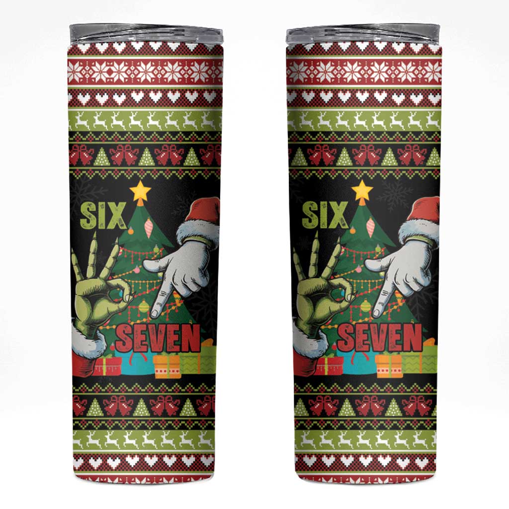 Six Seven Christmas Skinny Tumbler Funny Santa and Green Hands - Wonder Print Shop