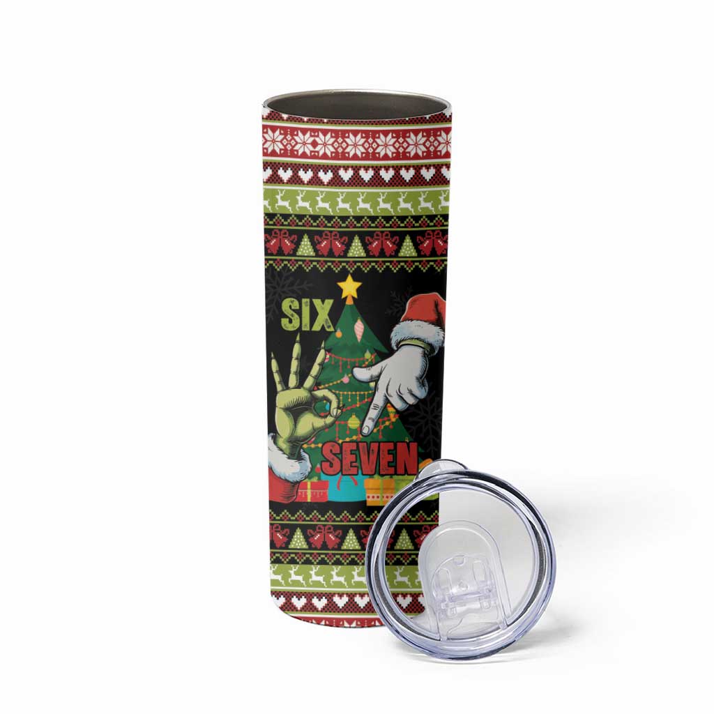 Six Seven Christmas Skinny Tumbler Funny Santa and Green Hands - Wonder Print Shop