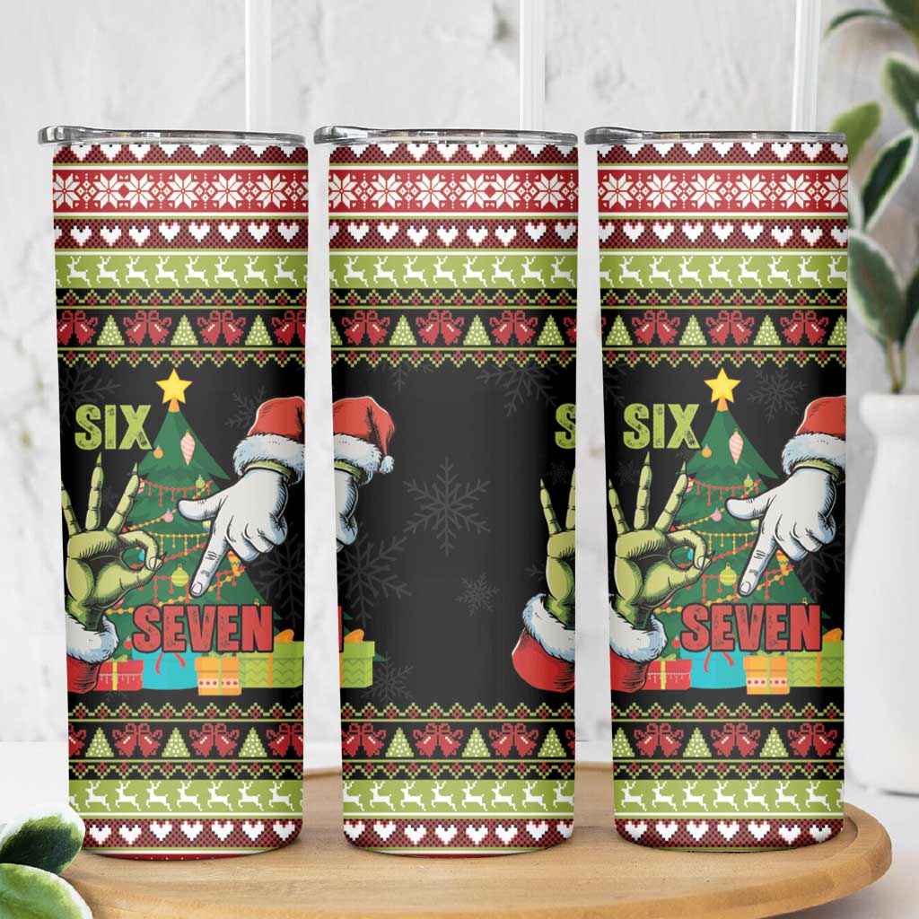 Six Seven Christmas Skinny Tumbler Funny Santa and Green Hands - Wonder Print Shop