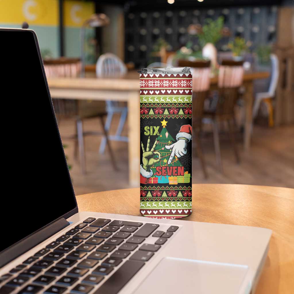 Six Seven Christmas Skinny Tumbler Funny Santa and Green Hands - Wonder Print Shop