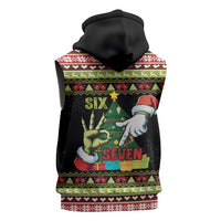 Six Seven Christmas Sleeveless Hoodie Funny Santa and Green Hands - Wonder Print Shop