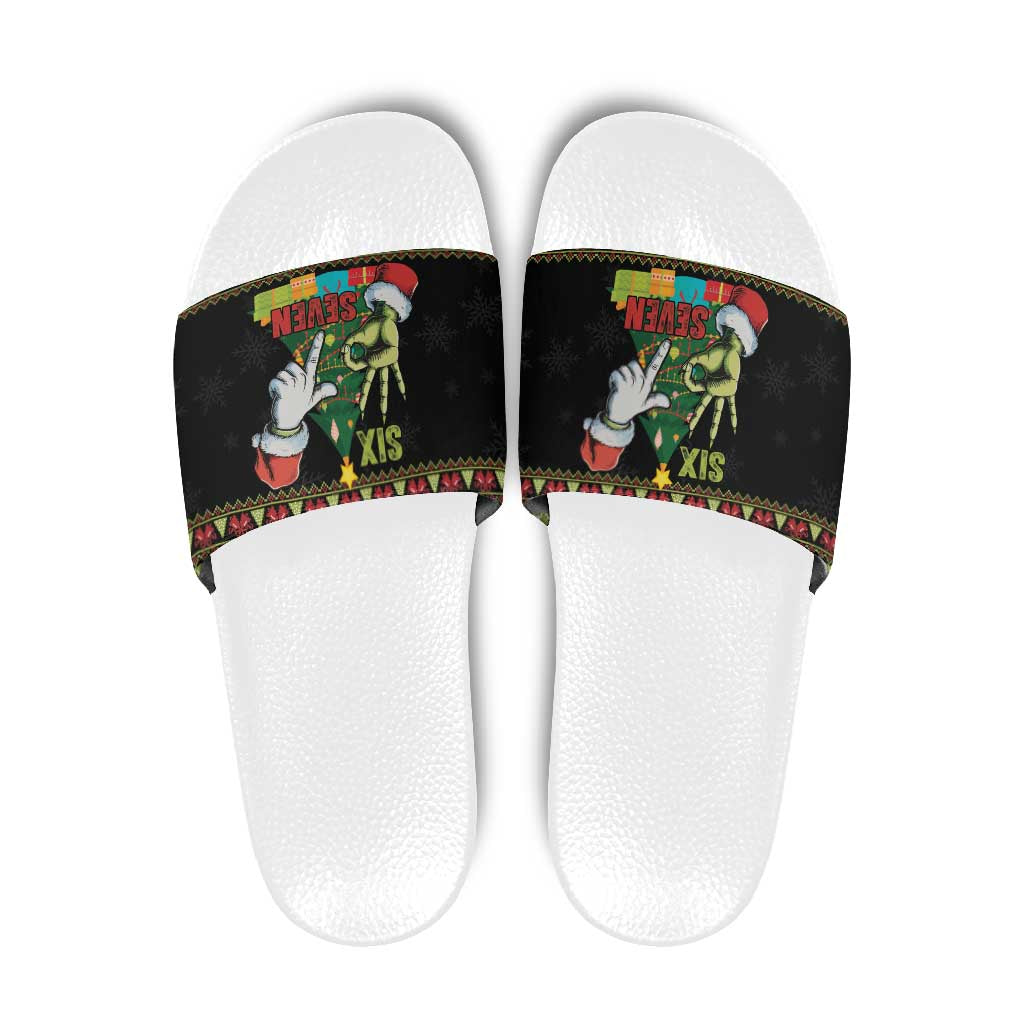 Six Seven Christmas Slide Sandals Funny Santa and Green Hands - Wonder Print Shop