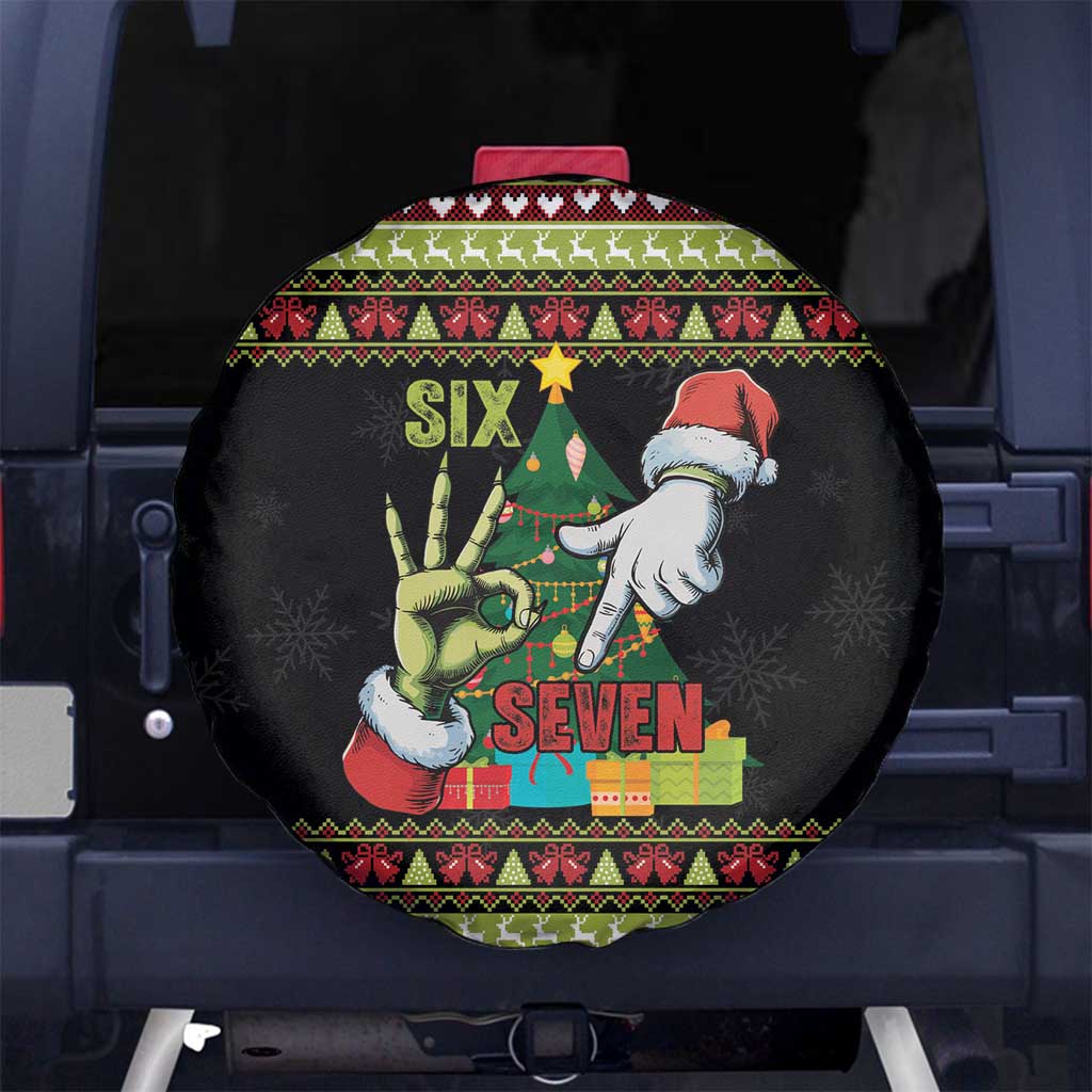 Six Seven Christmas Spare Tire Cover Funny Santa and Green Hands - Wonder Print Shop