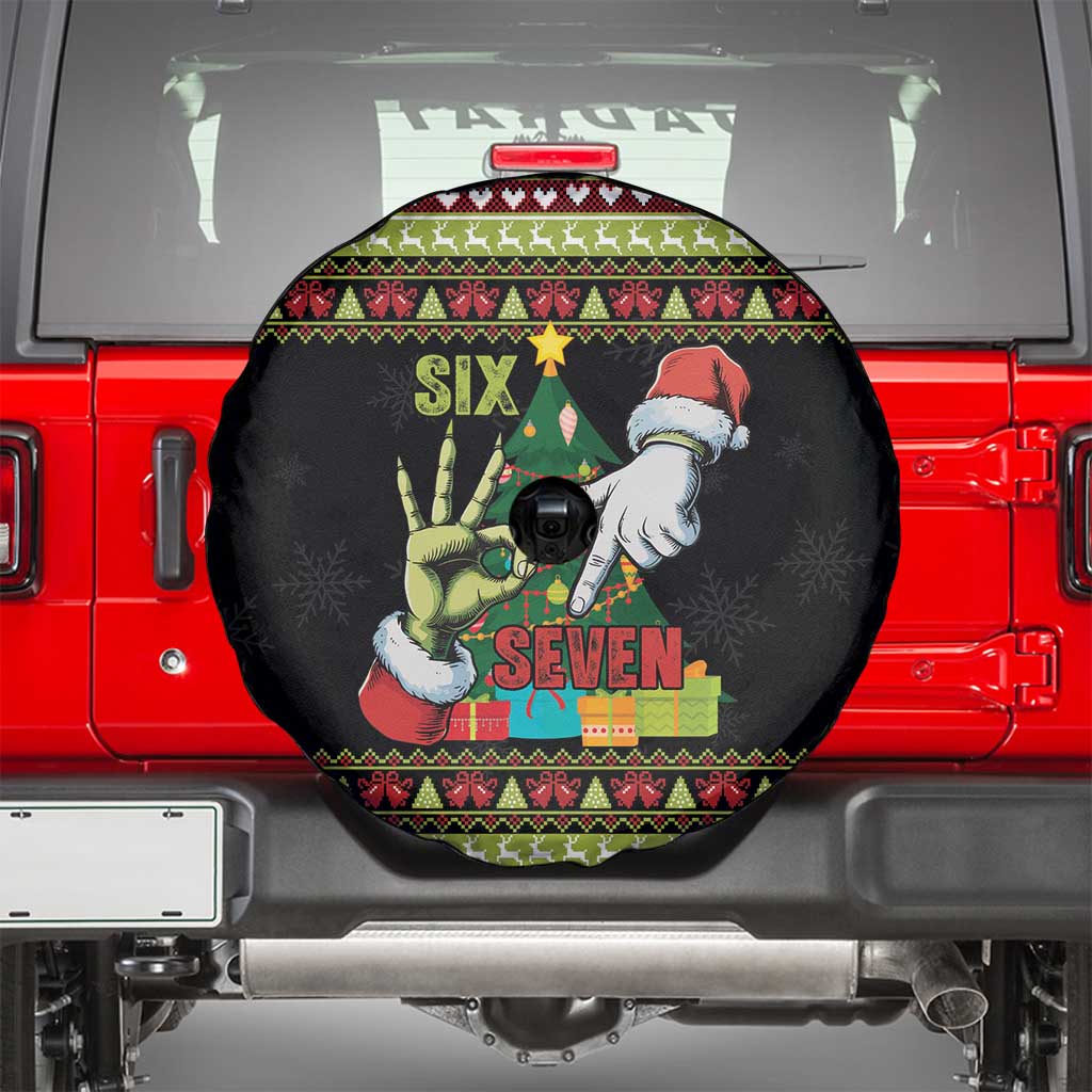 Six Seven Christmas Spare Tire Cover Funny Santa and Green Hands - Wonder Print Shop