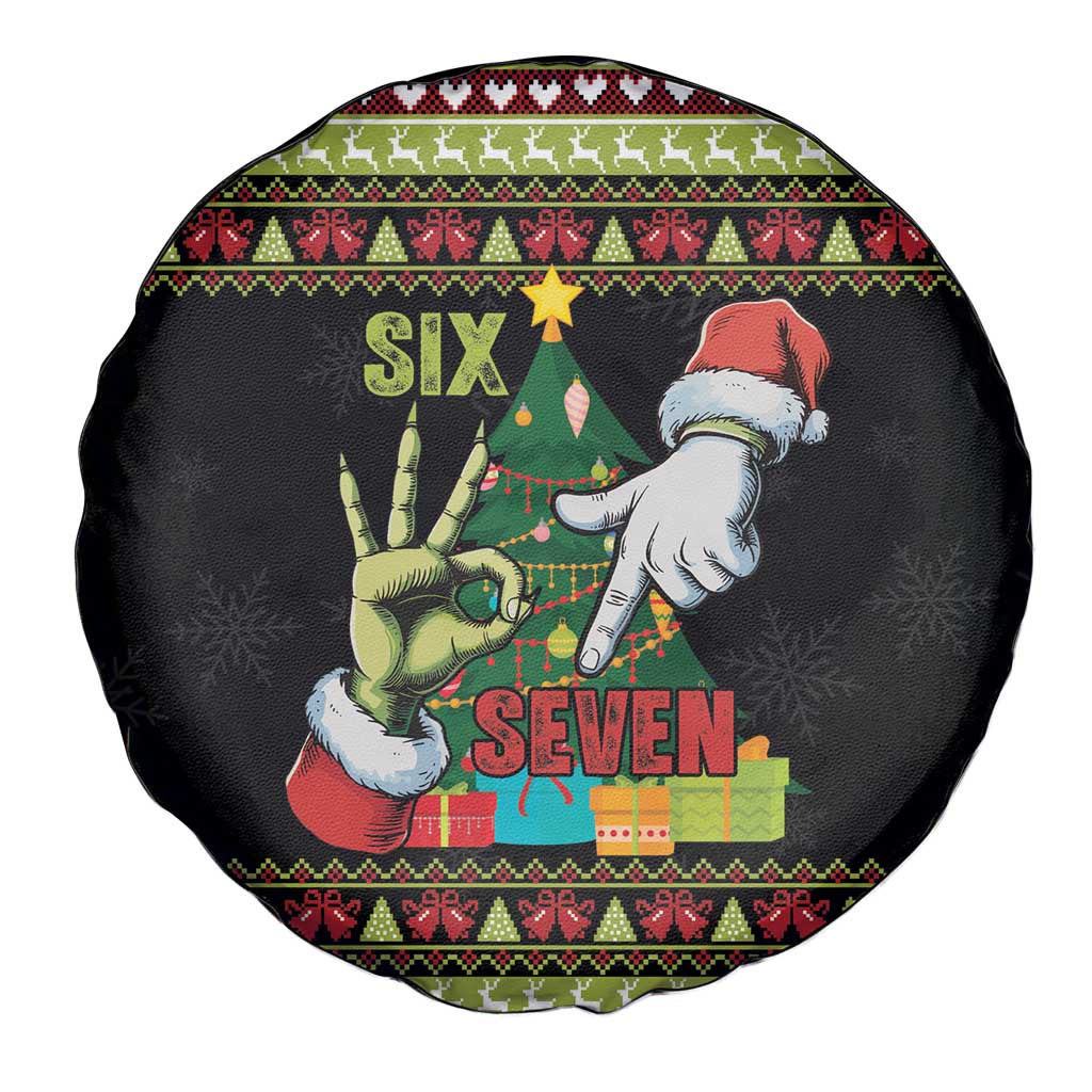 Six Seven Christmas Spare Tire Cover Funny Santa and Green Hands - Wonder Print Shop