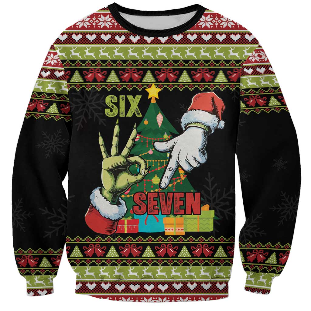 Six Seven Christmas Sweatshirt Funny Santa and Green Hands - Wonder Print Shop