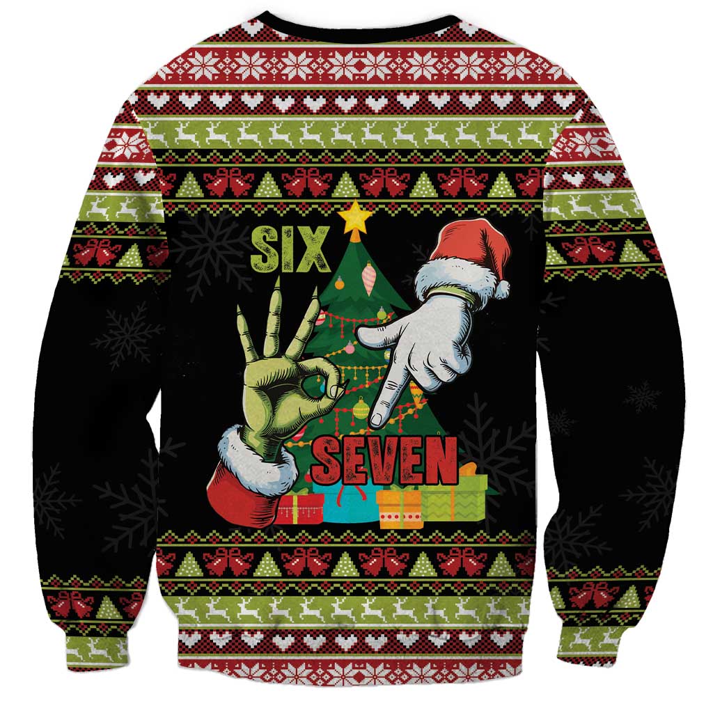 Six Seven Christmas Sweatshirt Funny Santa and Green Hands - Wonder Print Shop