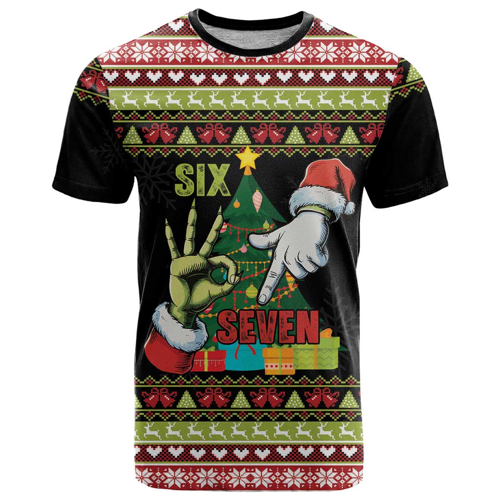 Six Seven Christmas T Shirt Funny Santa and Green Hands - Wonder Print Shop