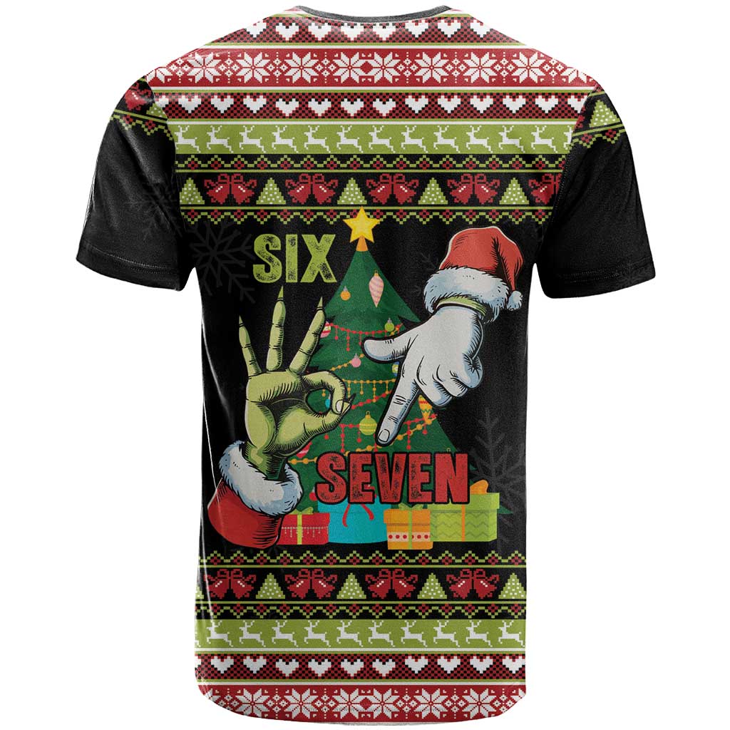 Six Seven Christmas T Shirt Funny Santa and Green Hands - Wonder Print Shop