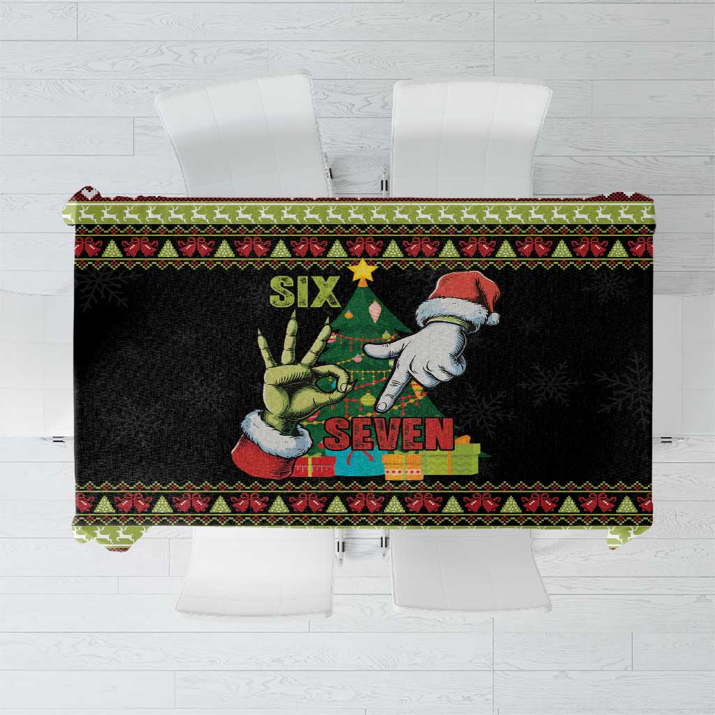Six Seven Christmas Tablecloth Funny Santa and Green Hands - Wonder Print Shop