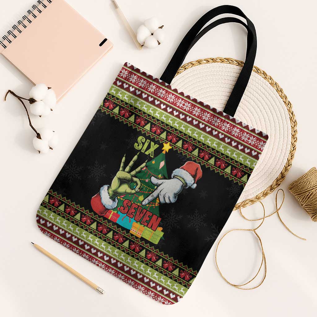 Six Seven Christmas Tote Bag Funny Santa and Green Hands - Wonder Print Shop