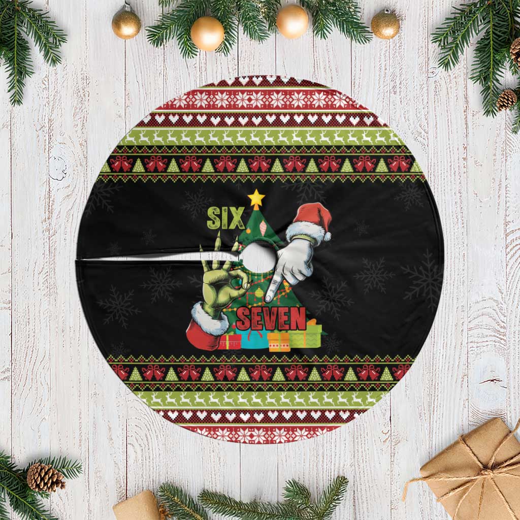 Six Seven Christmas Tree Skirt Funny Santa and Green Hands - Wonder Print Shop