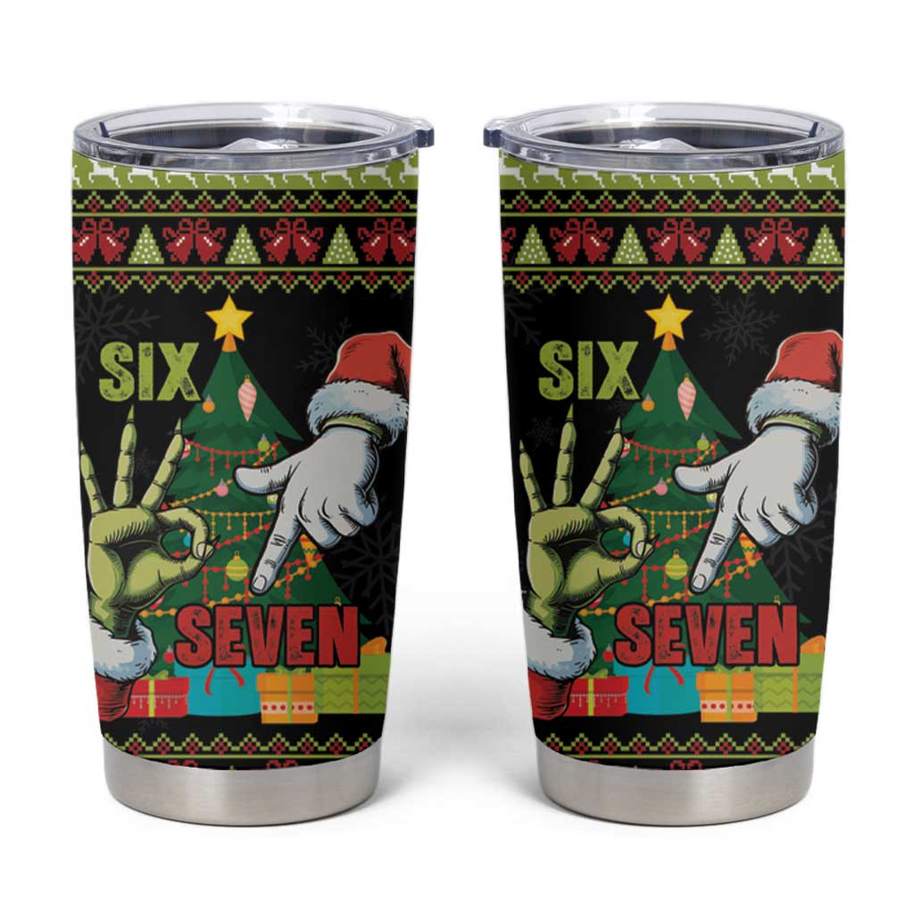 Six Seven Christmas Tumbler Cup Funny Santa and Green Hands - Wonder Print Shop